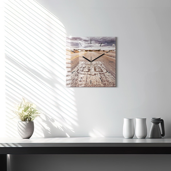 Wanduhr modern quadratisch Route 66 Straße USA