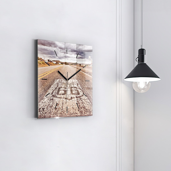 Wanduhr modern quadratisch Route 66 Straße USA
