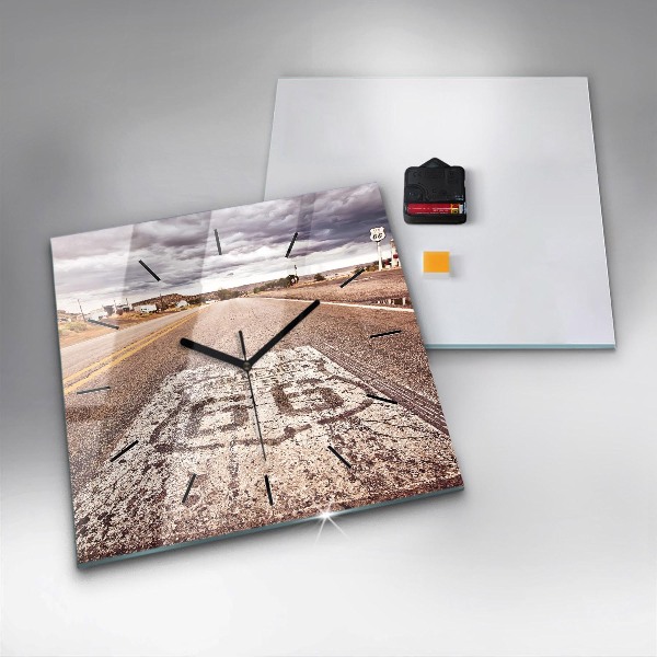 Wanduhr modern quadratisch Route 66 Straße USA