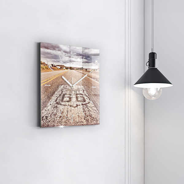 Wanduhr modern quadratisch Route 66 Straße USA