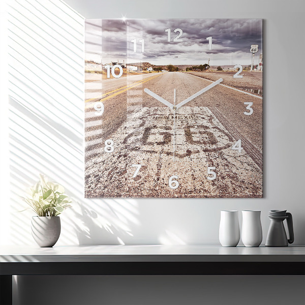Wanduhr modern quadratisch Route 66 Straße USA
