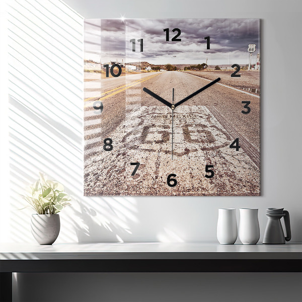 Wanduhr modern quadratisch Route 66 Straße USA