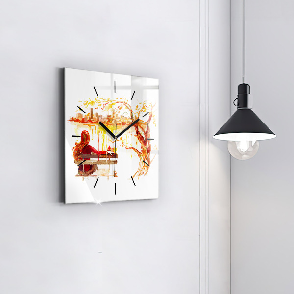 Wanduhr modern quadratisch Herbst-Landschaft