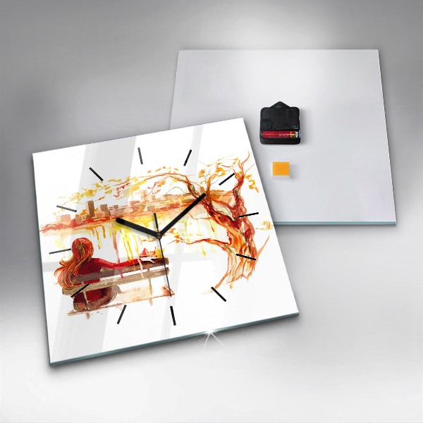 Wanduhr modern quadratisch Herbst-Landschaft