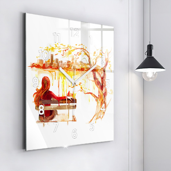 Wanduhr modern quadratisch Herbst-Landschaft