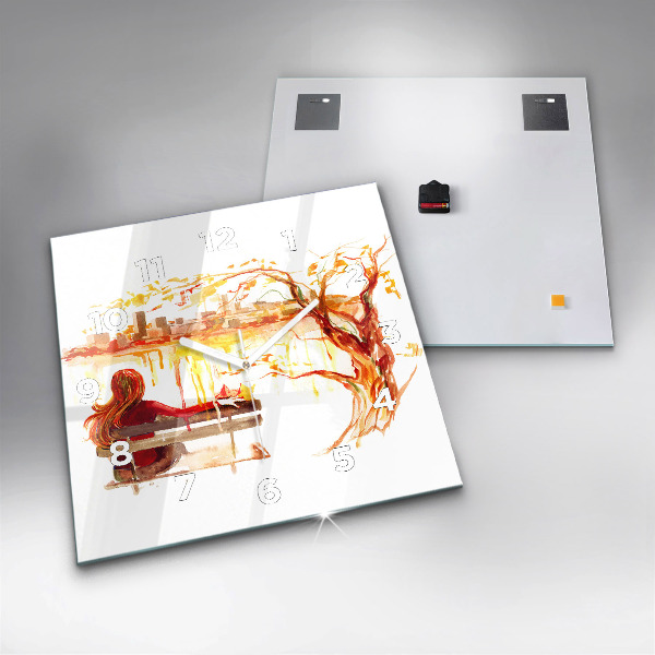 Wanduhr modern quadratisch Herbst-Landschaft