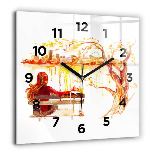 Wanduhr modern quadratisch Herbst-Landschaft