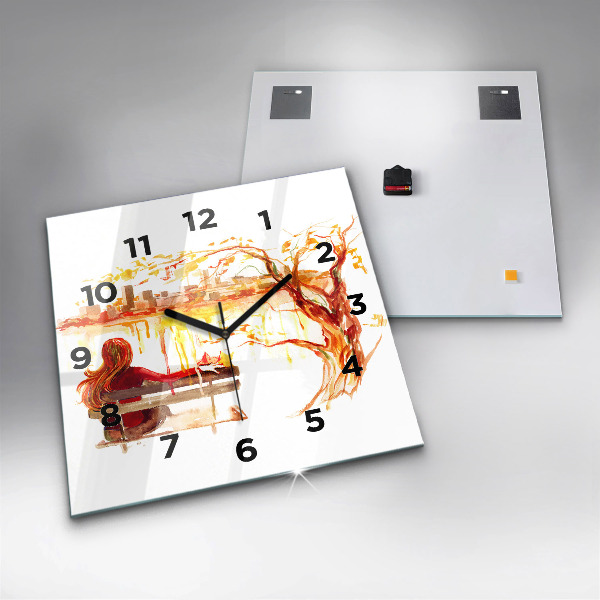 Wanduhr modern quadratisch Herbst-Landschaft