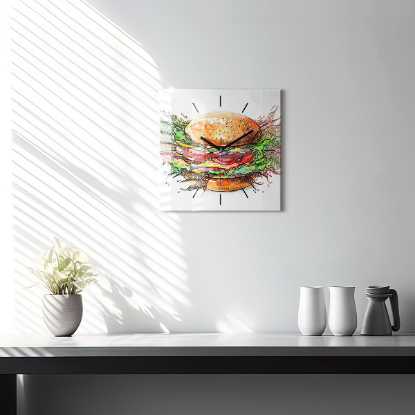 Wanduhr quadratisch XXL-Käse-Burger