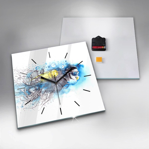 Wanduhr modern quadratisch Unterwasserleben von Fischen