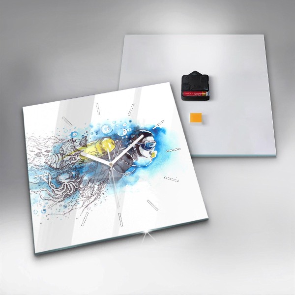 Wanduhr modern quadratisch Unterwasserleben von Fischen