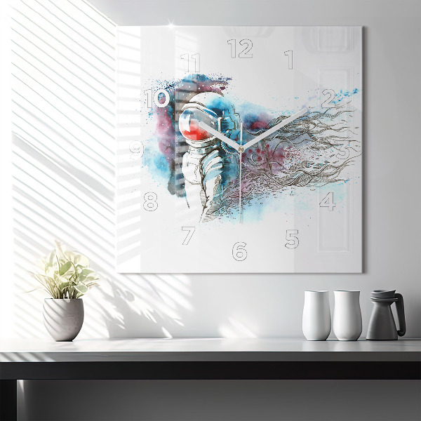 Wanduhr quadratisch Abstrakter Astronaut