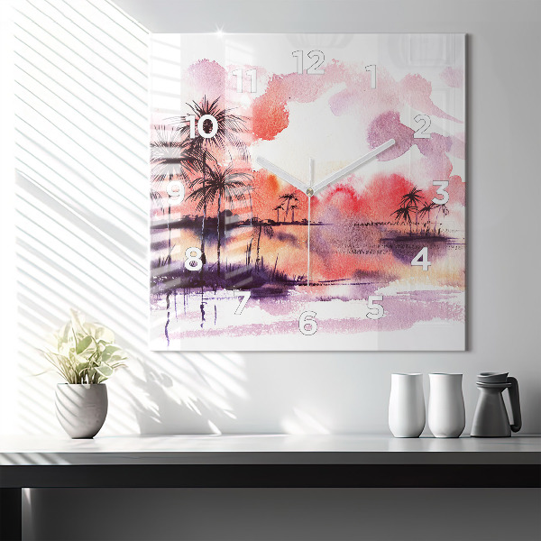 Wanduhr quadratisch Tropische Landschaft