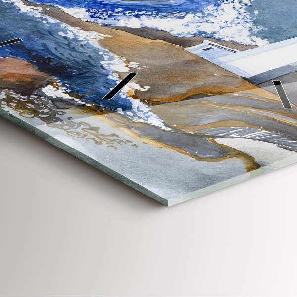 Wanduhr quadratisch mit motiv Meer und Leuchtturm