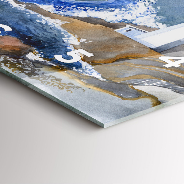 Wanduhr quadratisch mit motiv Meer und Leuchtturm
