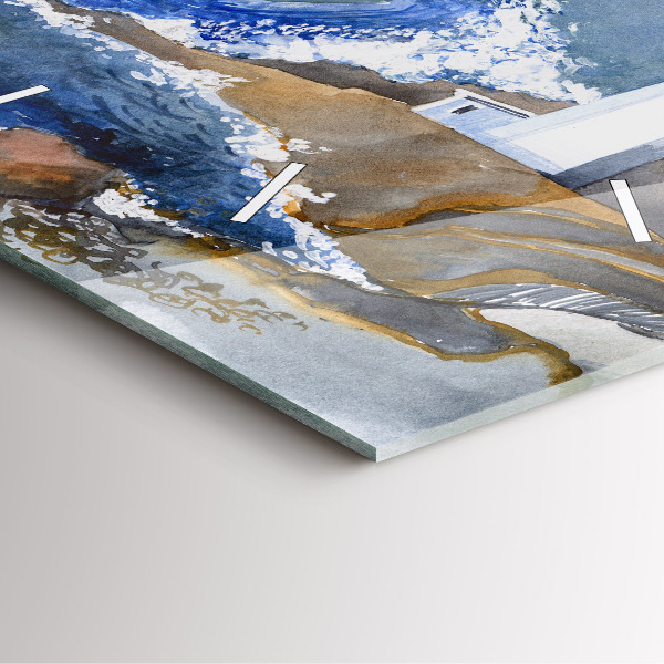 Wanduhr quadratisch mit motiv Meer und Leuchtturm