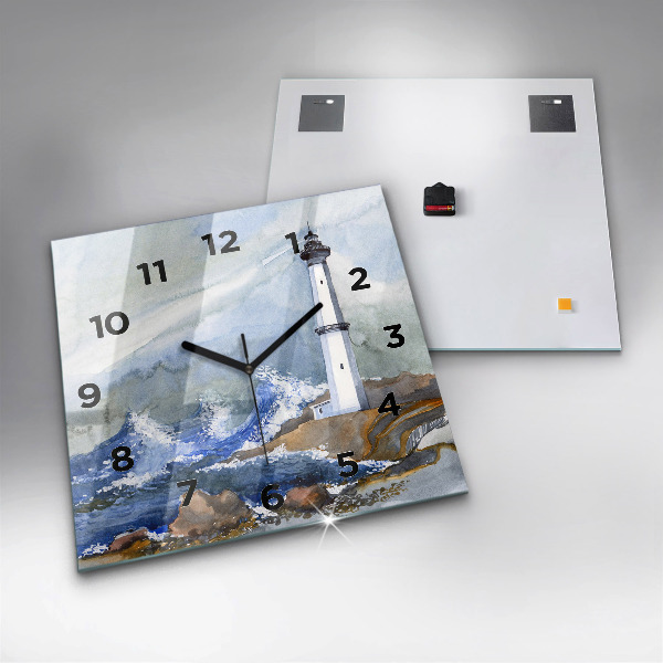 Wanduhr quadratisch mit motiv Meer und Leuchtturm