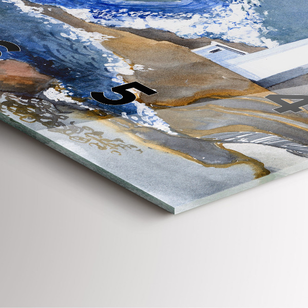 Wanduhr quadratisch mit motiv Meer und Leuchtturm
