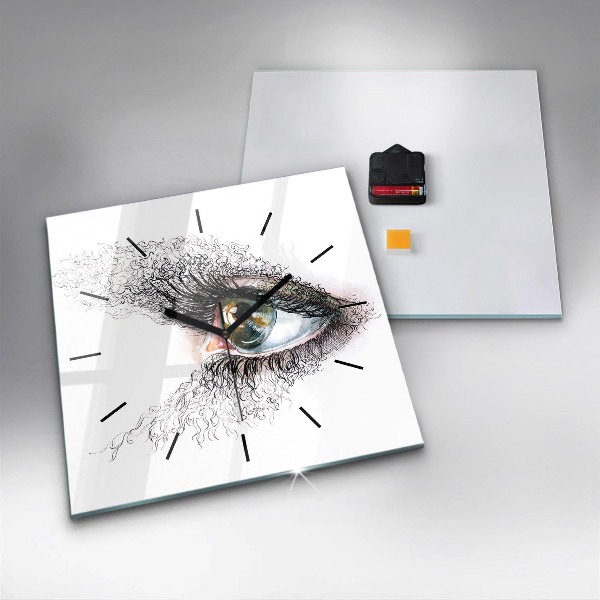 Wanduhr modern quadratisch Zeichnung eines menschlichen Auges