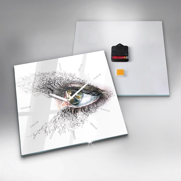 Wanduhr modern quadratisch Zeichnung eines menschlichen Auges