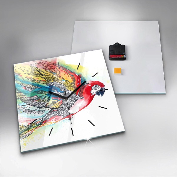 Wanduhr quadratisch Bunter Papagei im Flug