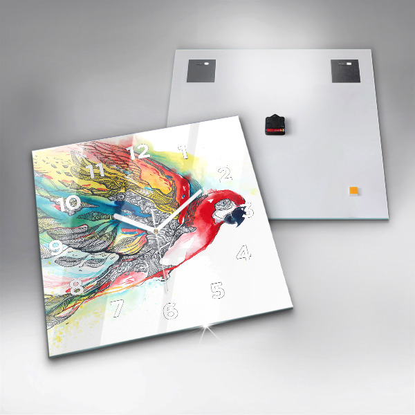Wanduhr quadratisch Bunter Papagei im Flug