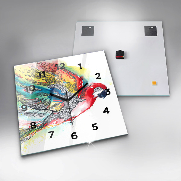 Wanduhr quadratisch Bunter Papagei im Flug