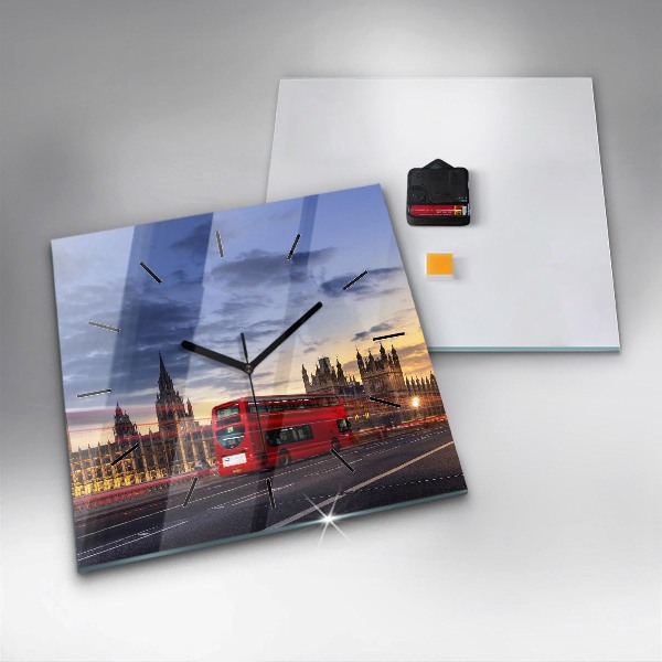 Wanduhr modern quadratisch Roter Londoner Bus