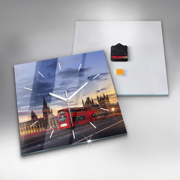 Wanduhr modern quadratisch Roter Londoner Bus