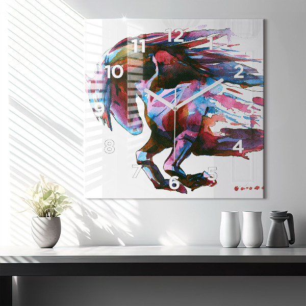 Wanduhr quadratisch Pferd auf der Flucht
