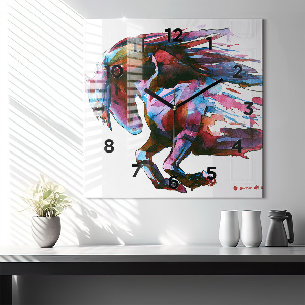 Wanduhr quadratisch Pferd auf der Flucht