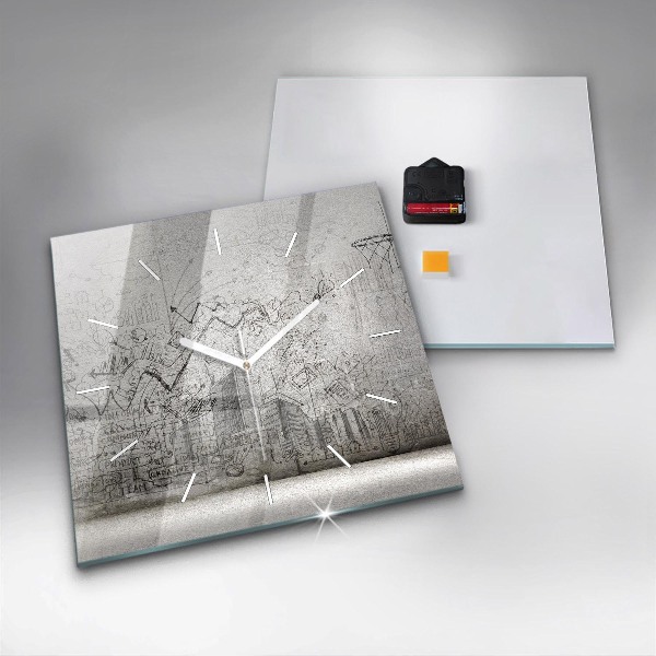 Wanduhr quadratisch Skizze einer Stadt