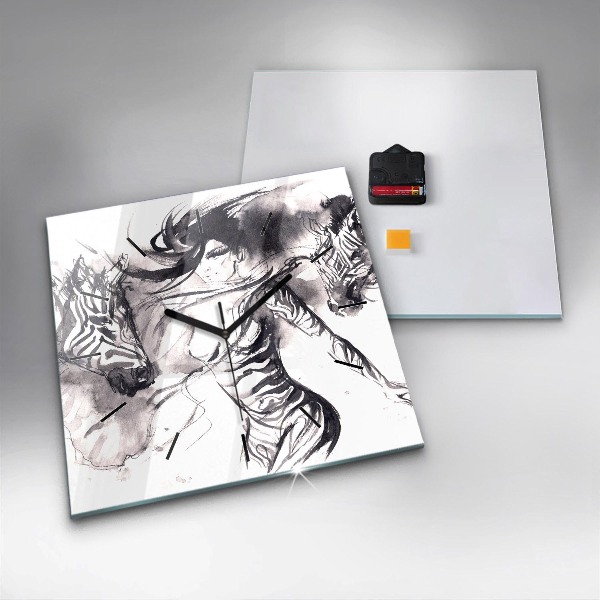 Wanduhr modern quadratisch Frau und Zebras