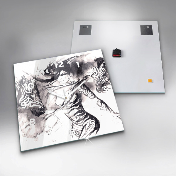 Wanduhr modern quadratisch Frau und Zebras