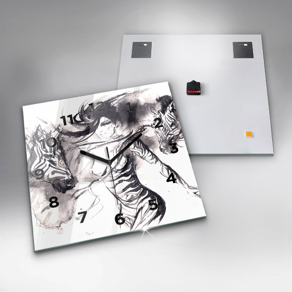 Wanduhr modern quadratisch Frau und Zebras