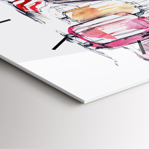 Wanduhr quadratisch mit motiv Frau Reisekoffer