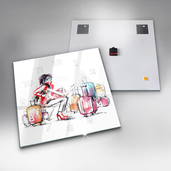 Wanduhr quadratisch mit motiv Frau Reisekoffer