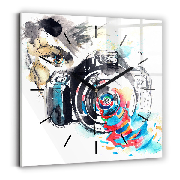 Wanduhr quadratisch mit motiv Fotografin mit Kamera