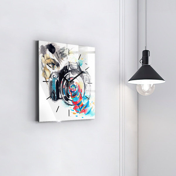 Wanduhr quadratisch mit motiv Fotografin mit Kamera
