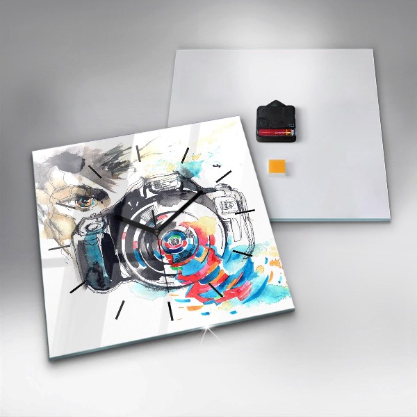 Wanduhr quadratisch mit motiv Fotografin mit Kamera