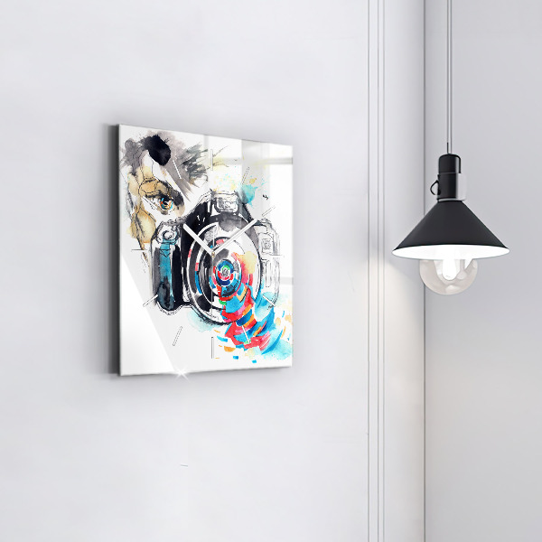 Wanduhr quadratisch mit motiv Fotografin mit Kamera