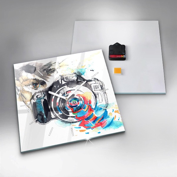 Wanduhr quadratisch mit motiv Fotografin mit Kamera