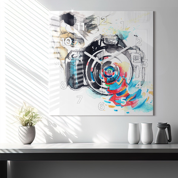 Wanduhr quadratisch mit motiv Fotografin mit Kamera