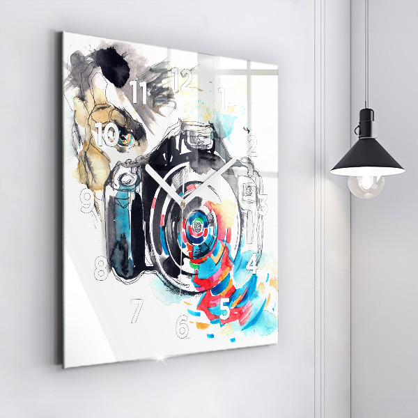 Wanduhr quadratisch mit motiv Fotografin mit Kamera