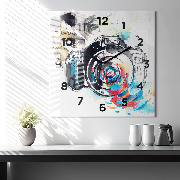 Wanduhr quadratisch mit motiv Fotografin mit Kamera
