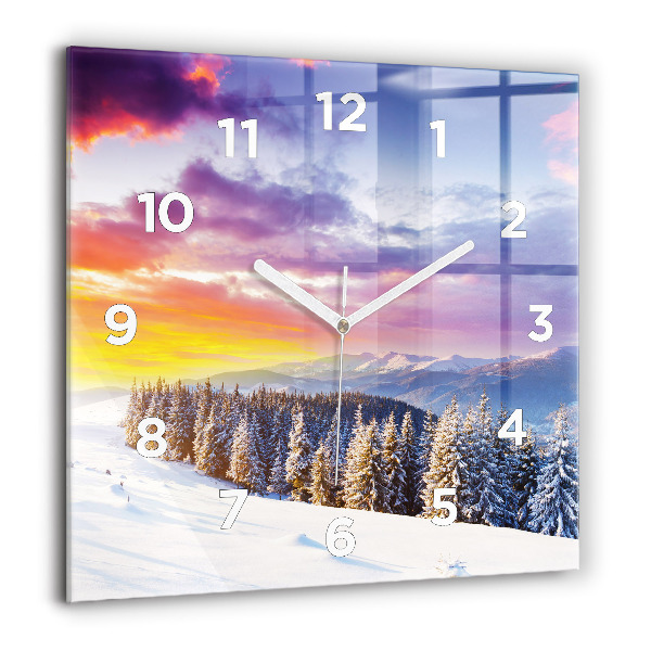 Wanduhr quadratisch Winterliche Berglandschaft