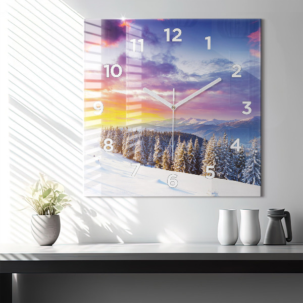Wanduhr quadratisch Winterliche Berglandschaft