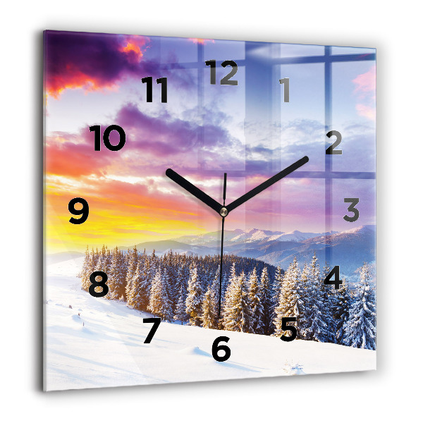 Wanduhr quadratisch Winterliche Berglandschaft