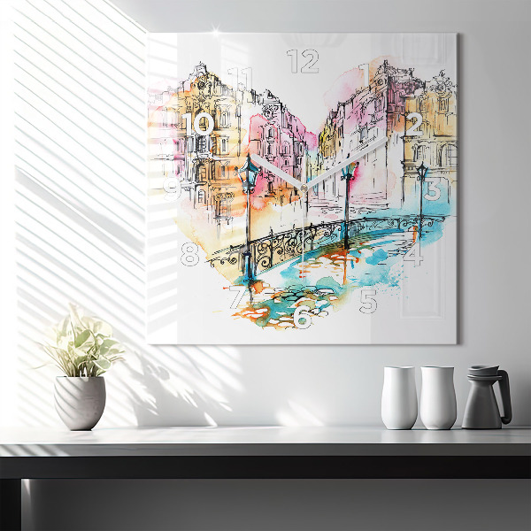 Wanduhr quadratisch Gemalte Architektur