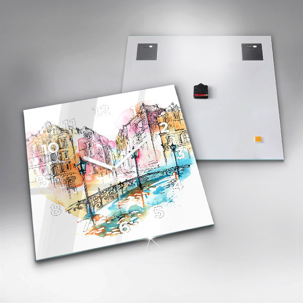 Wanduhr quadratisch Gemalte Architektur